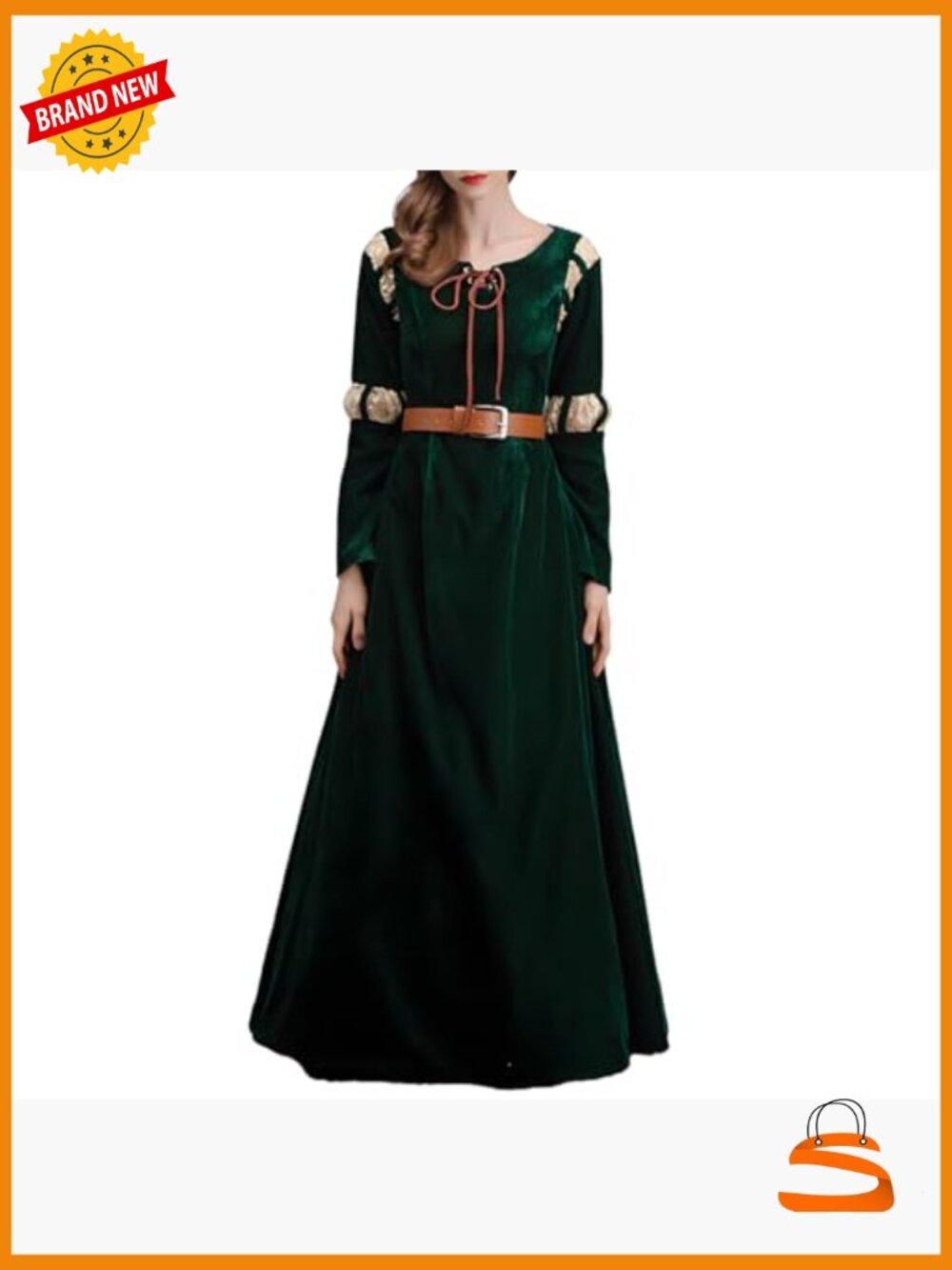 Renaissance Medieval Princess Maxi Dress with Belt - Picture 4 of 5